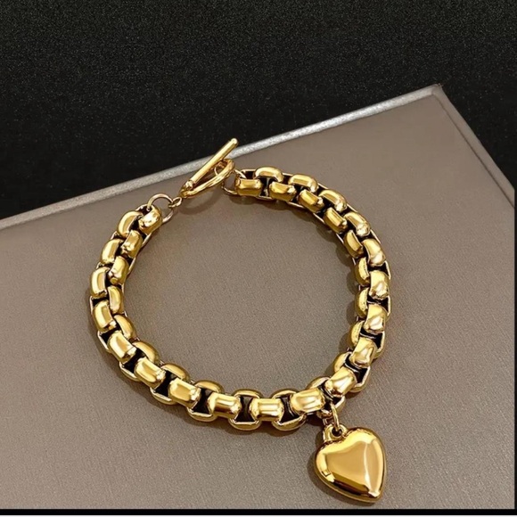 New-18k gold plated stainless steel heart-shaped charm bracelet - Picture 3 of 6